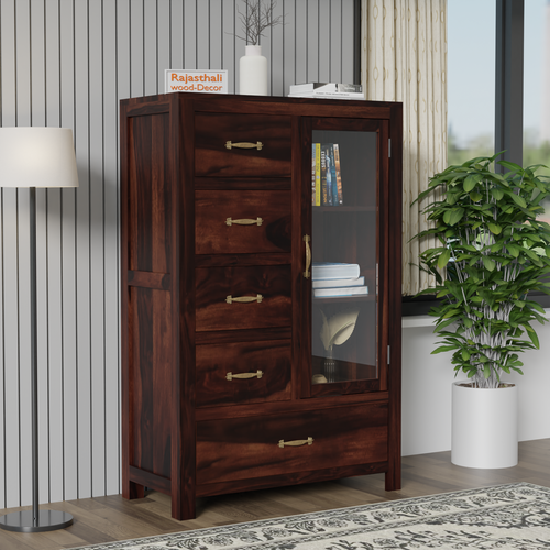 Wooden Display Sideboard cabinet cum chest of drawers for living room - Rajasthali Furniture
