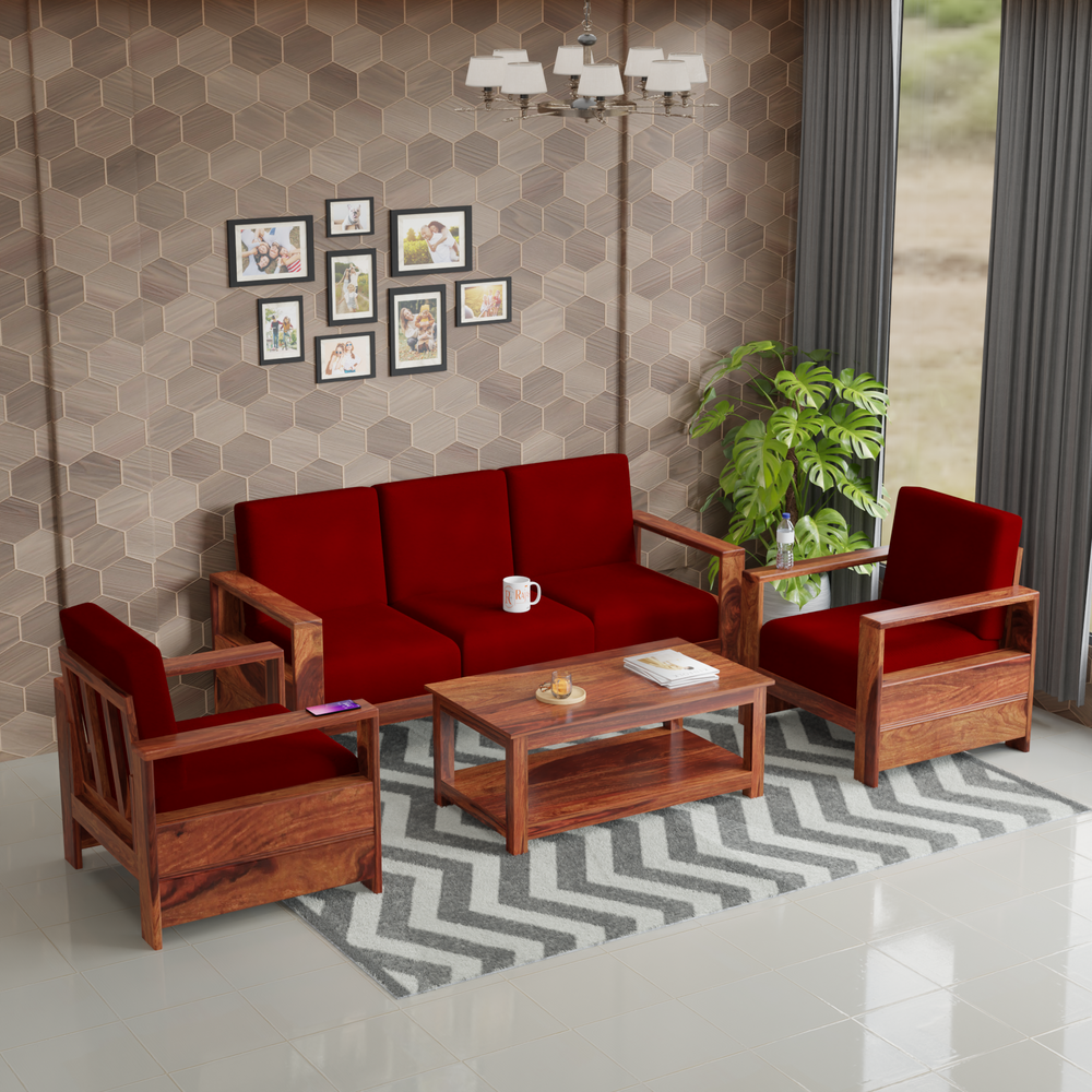 Ravishing Solid Wood Five Seat Sofa Set (3+1+1) In Honey Oak Finished - Rajasthali Furniture