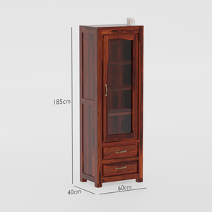 Brokloff Solid Wood Floor Mounted Glass Cabinet in Honey oak Finish - Rajasthali Furniture