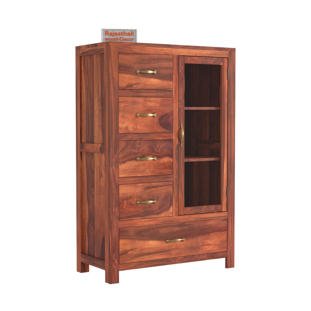 Wooden Display Sideboard cabinet cum chest of drawers for living room - Rajasthali Furniture