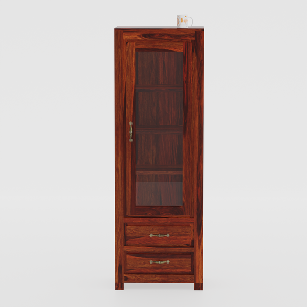 Brokloff Solid Wood Floor Mounted Glass Cabinet in Honey oak Finish - Rajasthali Furniture