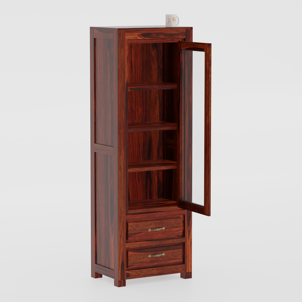 Brokloff Solid Wood Floor Mounted Glass Cabinet in Honey oak Finish - Rajasthali Furniture