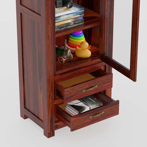 Brokloff Solid Wood Floor Mounted Glass Cabinet in Honey oak Finish - Rajasthali Furniture
