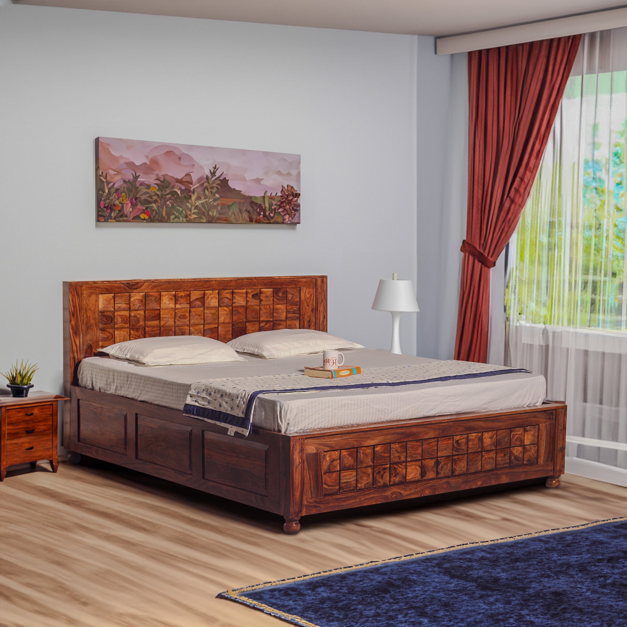 Modern Bed Double Cot Wood Designs Diamond Solid Wood Double Bed
