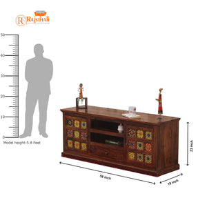 Lazio Two Door with One Center Drawer Wooden LCD Cabinet in Honey oak Finish - Rajasthali Furniture