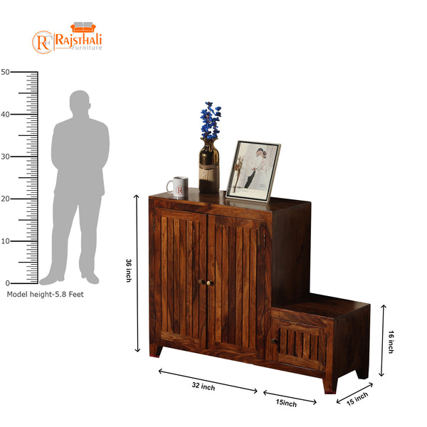 Frill Solid Wood Shoe Rack with Sitting Space in Honey Oak finish - Rajasthali Furniture