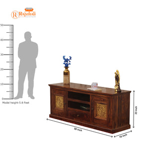 Mabel Two Door with one center drawer wooden LCD cabinet in honey oak finish - Rajasthali Furniture