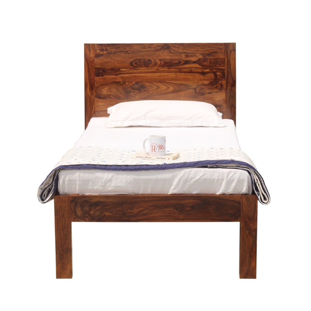 Helios Solid Wood Single Bed without Storage in Honey Oak Finish - Rajasthali Furniture