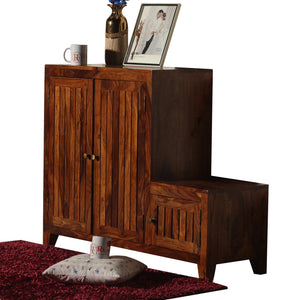 Frill Solid Wood Shoe Rack with Sitting Space in Honey Oak finish - Rajasthali Furniture