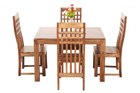 Frisk Solid Wood Four Seat Dining Set in Natural finish