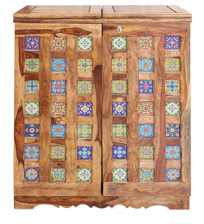 Reidville Solid Wood Two Door Bar Cabinet in Honey Oak Finished Rajasthali Furniture - Rajasthali Furniture