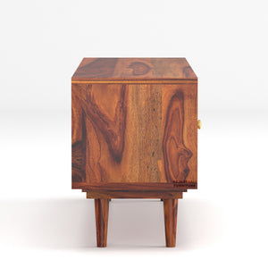 Sheesham Wood TV Unit with Mosaic Carved Doors | Solid Wood TV Console - Rajasthali Furniture 