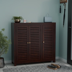 Haze Solid Wood Three Door One Drawer Shoe Rack in Honey Oak Finish - Rajasthali Furniture 