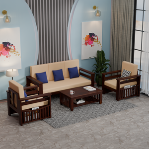 Solid Sheesham Wood Sofa Set 5 Seater | Wooden Sofaset 3+1+1 | Sofa Sets for Living Room - Rajasthali Furniture 