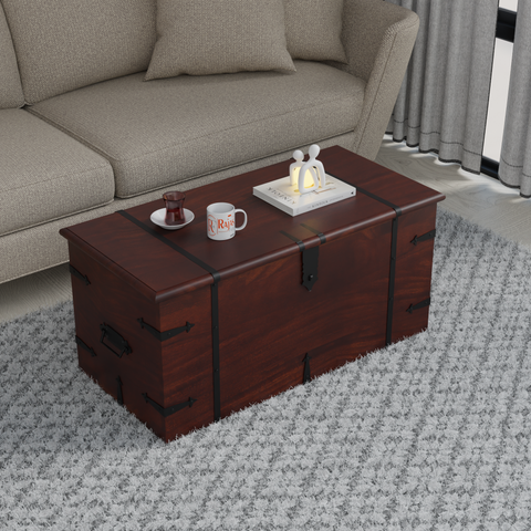 Pomona Solid wooden storage trunk Box for Home with Lock in natural and walnut finish