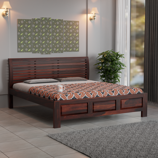 Solid Sheesham Wood King Size Bed with Headboard | Double Bed without Storage in Natural Finish | Double Bed for Bed room - Rajasthali Furniture 