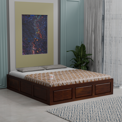 Solid Wood Diwan Cot for Home Hall | Diwan Cum Bed with Storage | Divan Bed for Living Room in Natural Honey Oak Color