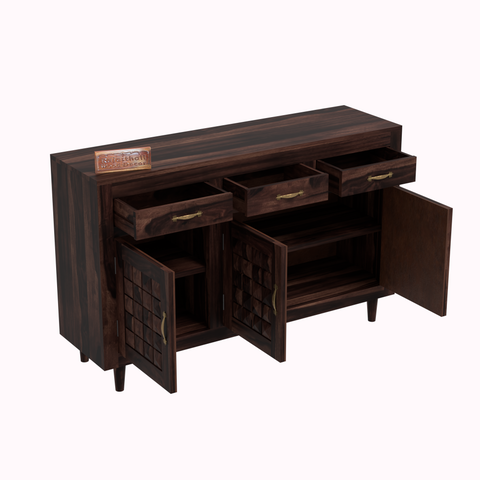 Wooden Sideboard Storage Cabinet with 3 Drawers and 3 Doors Storage Wooden Cabinet for Living Room in Walnut Finish