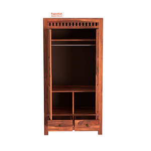 Wooden Two Door and Two Drawer Sheesham Wood Almirah Wardrobe for Bedroom in Honey oak and Dark Color with Natural and Walnut Finish - Rajasthali Furniture 