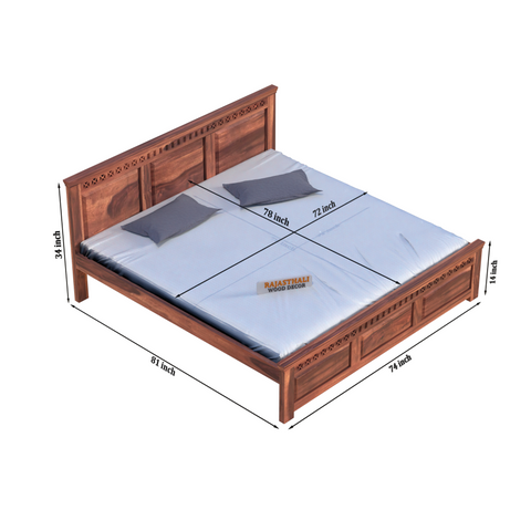 Solid Sheesham Wood King Size Bed with Headboard and Without Storage, Natural Finish