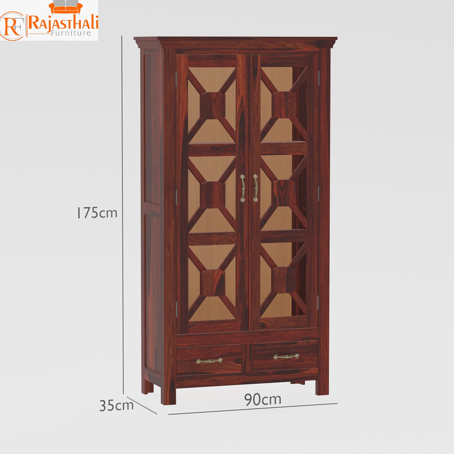 Mossback Solid Wood Floor Mounted Glass Door Book Cabinet in Honey Oak Finish - Rajasthali Furniture 