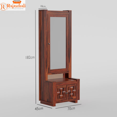 Daisy Solid Wood Cut Block Floor Mounted Dressing Table in Honey Oak Finish - Rajasthali Furniture 