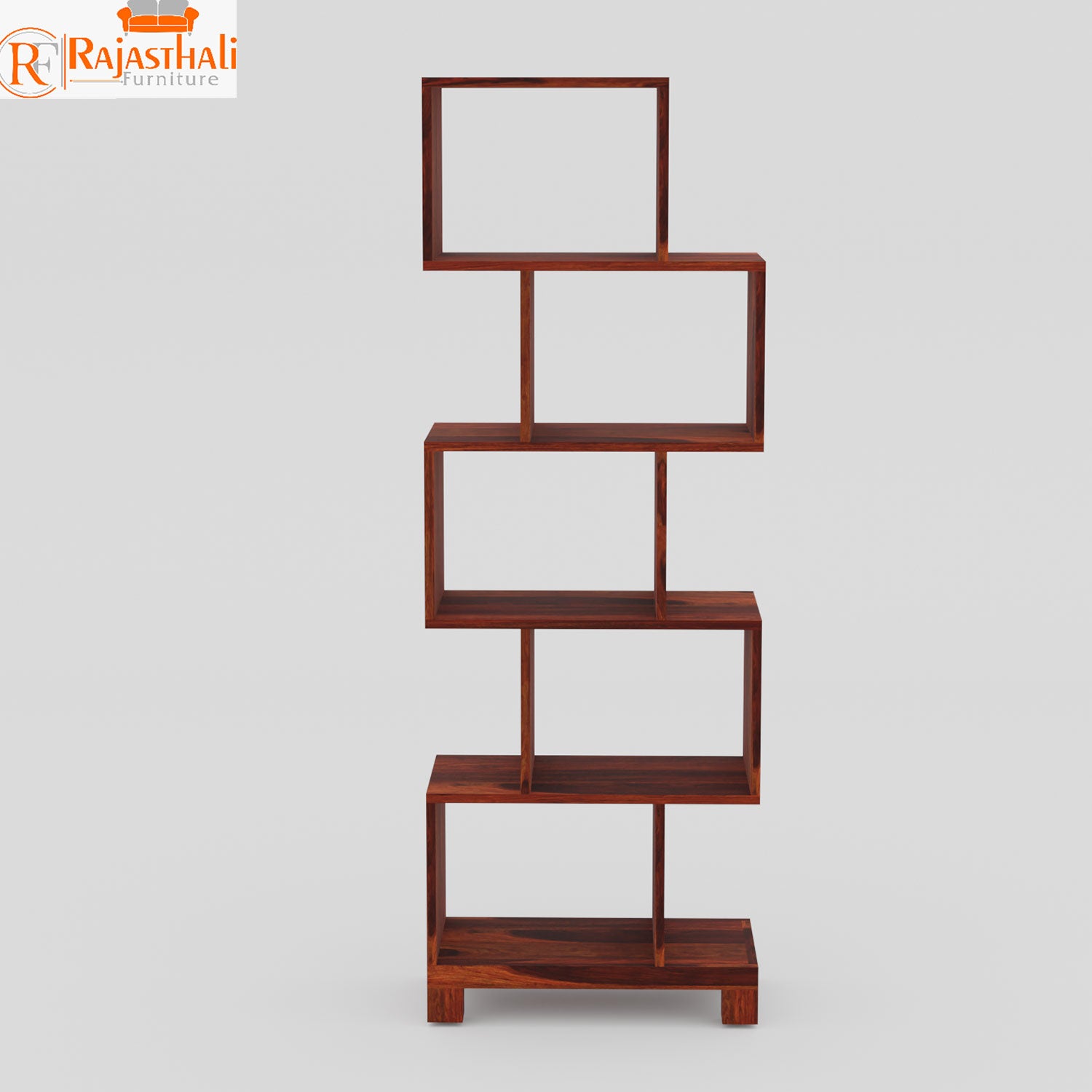 Zigzag Solid Wood Floor Mounted Bookshelves in Honey Oak Finish - Rajasthali Furniture 