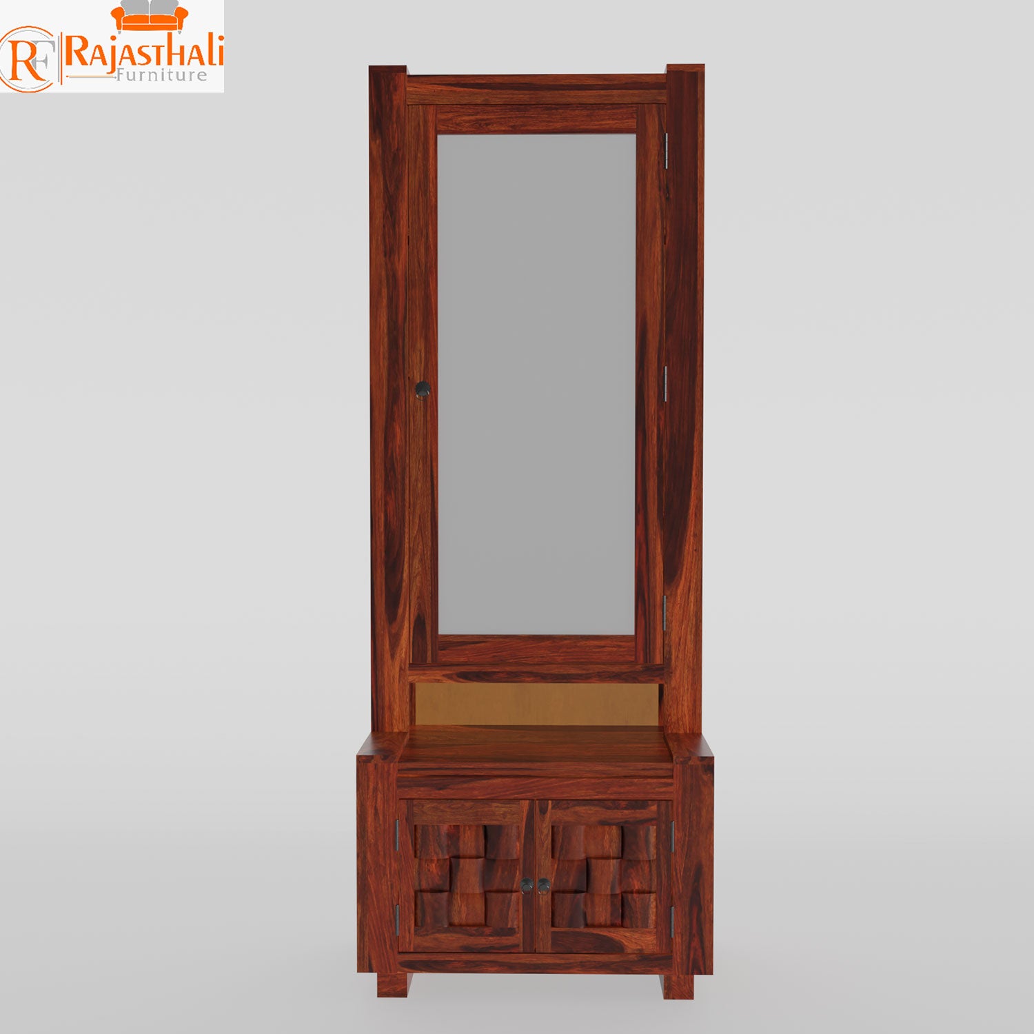 Daisy Solid Wood Cut Block Floor Mounted Dressing Table in Honey Oak Finish - Rajasthali Furniture 