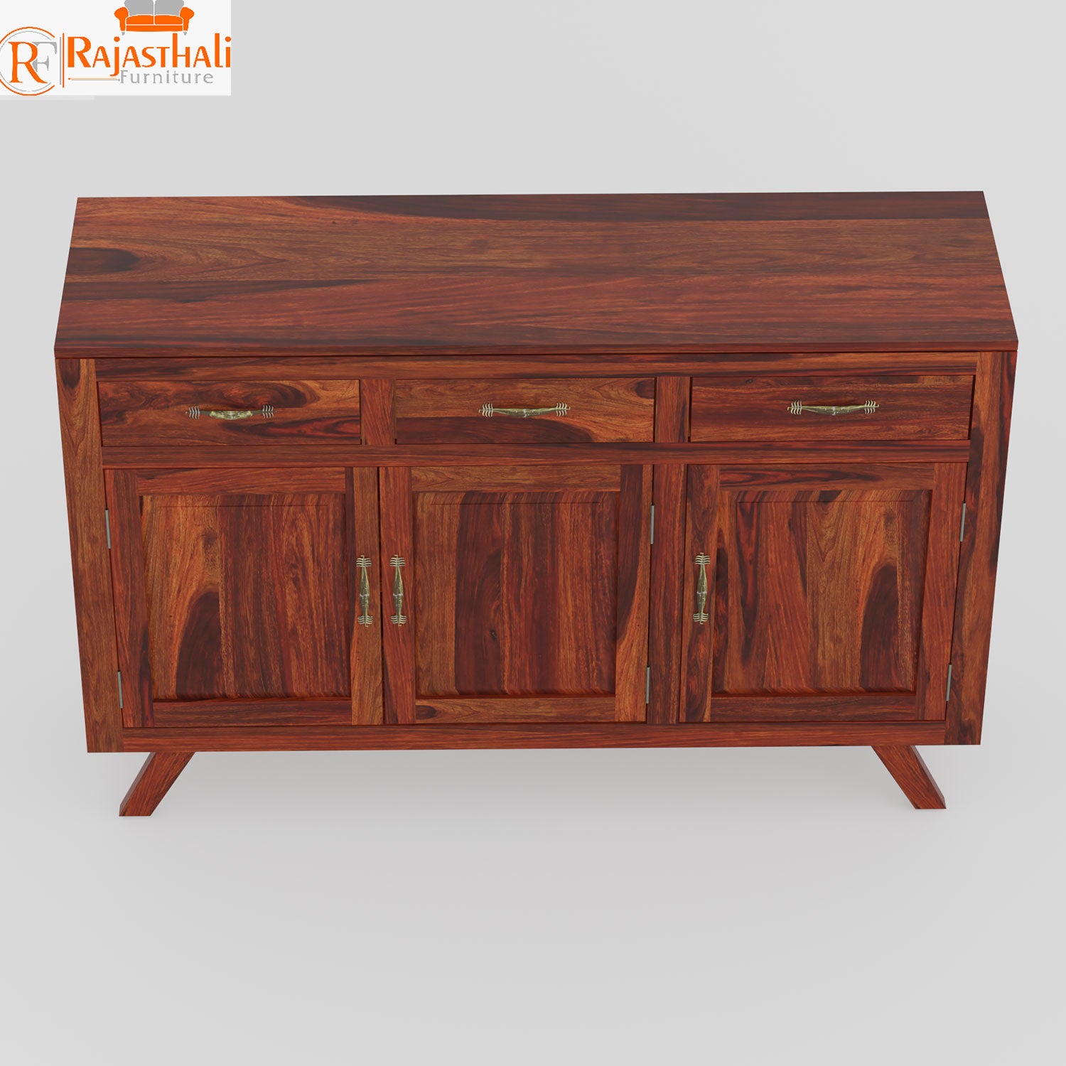 Purea Solid Wood Three Door and Three Drawer Floor Mounted Side Board in Honey Oak Finish - Rajasthali Furniture 