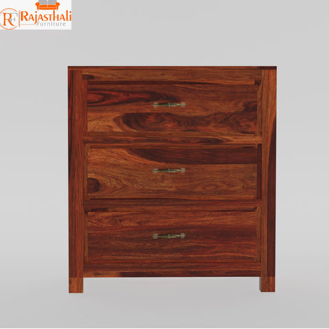 Mone Solid Wood Three Drawer Floor Mounted Chest Of Drawers in Honey Oak Finish - Rajasthali Furniture 