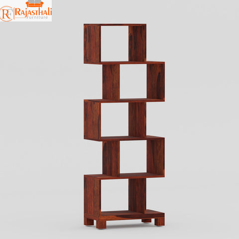 Zigzag Solid Wood Floor Mounted Bookshelves in Honey Oak Finish - Rajasthali Furniture 