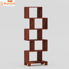 Zigzag Solid Wood Floor Mounted Bookshelves in Honey Oak Finish