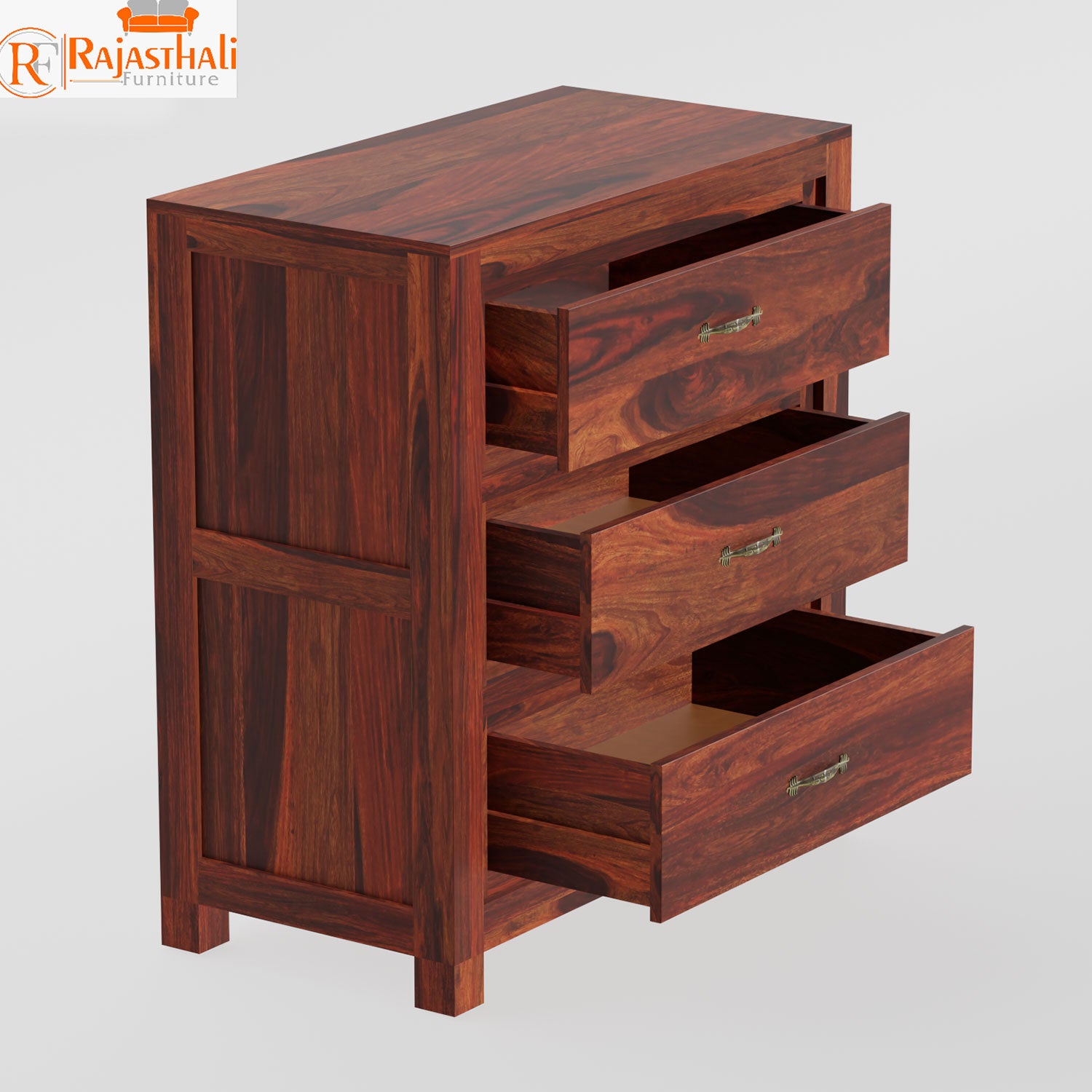 Mone Solid Wood Three Drawer Floor Mounted Chest Of Drawers in Honey Oak Finish - Rajasthali Furniture 