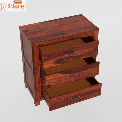 Mone Solid Wood Three Drawer Floor Mounted Chest Of Drawers in Honey Oak Finish - Rajasthali Furniture 