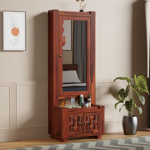 Daisy Solid Wood Cut Block Floor Mounted Dressing Table in Honey Oak Finish - Rajasthali Furniture 