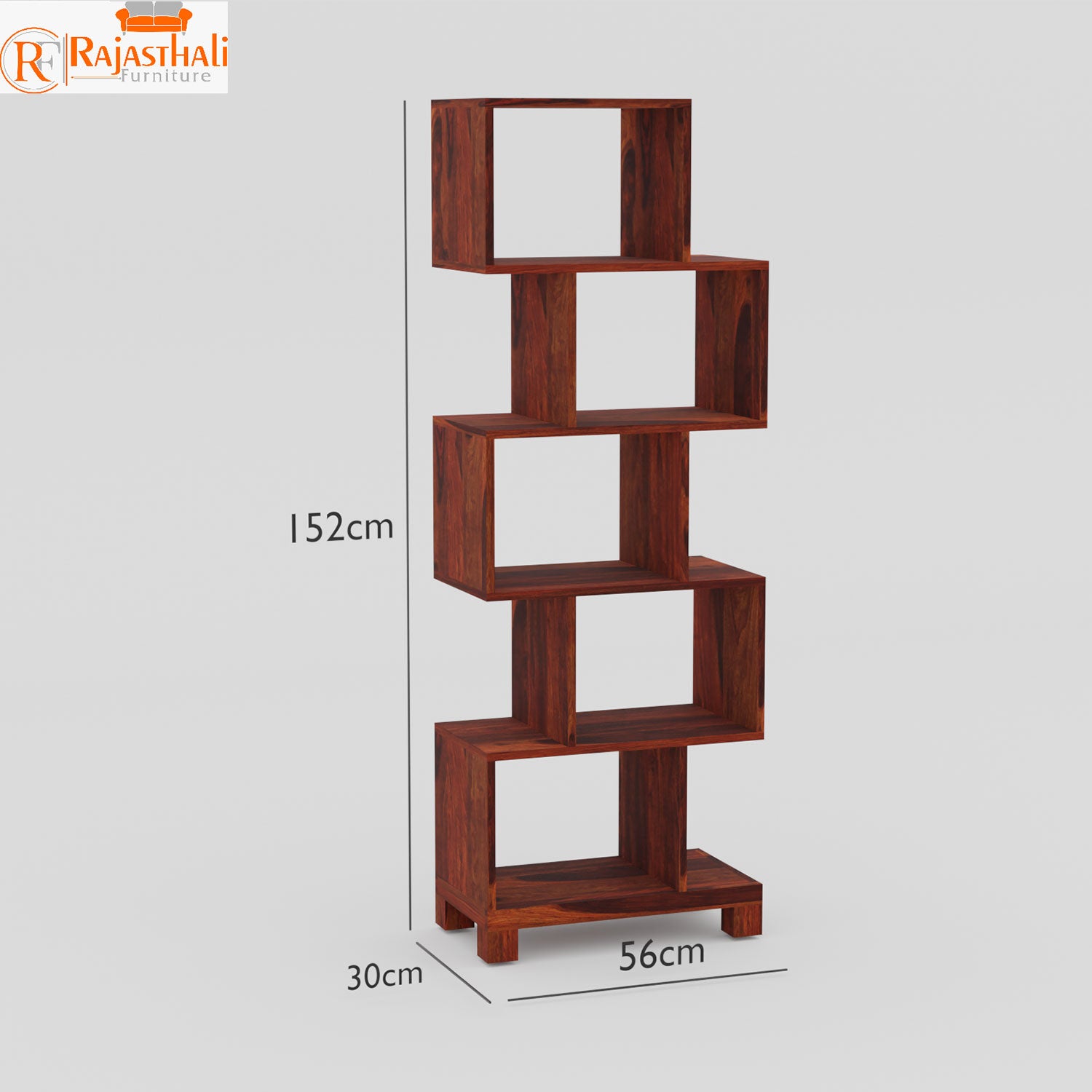 Zigzag Solid Wood Floor Mounted Bookshelves in Honey Oak Finish - Rajasthali Furniture 