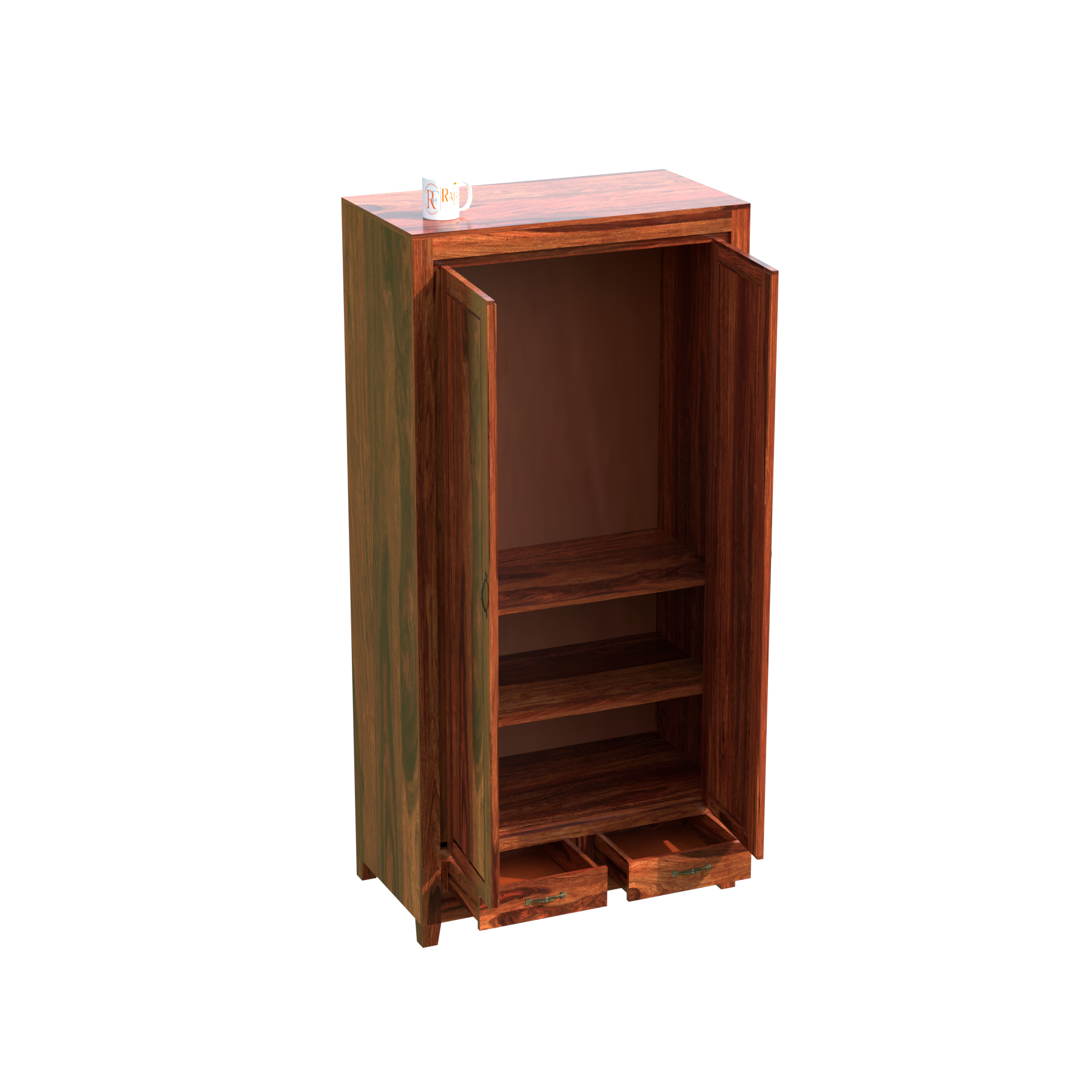 Solid Wood Centi Group Floor Mounted Wardrobe/Almirah in Natural Finish - Rajasthali Furniture 