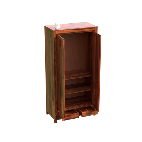 Solid Wood Centi Group Floor Mounted Wardrobe/Almirah in Natural Finish - Rajasthali Furniture 