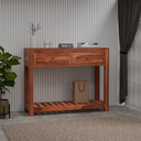 Solid Wood Two Drawer Console Unit with Table Top for Your Bedroom, Wooden Console for Bathroom in Natural Finish - Rajasthali Furniture 