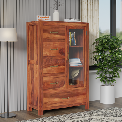 Wooden Display Sideboard cabinet cum chest of drawers for living room