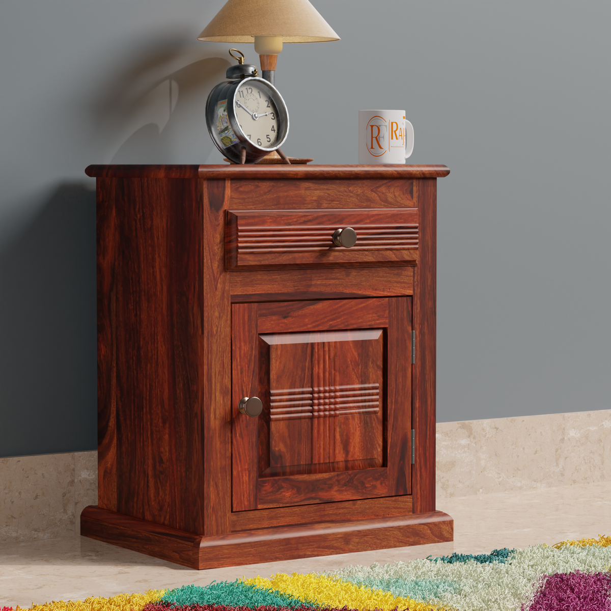 Gola Group Floor Mounted Bed Side cum Nightstand Table in Honey Oak Finish - Rajasthali Furniture 