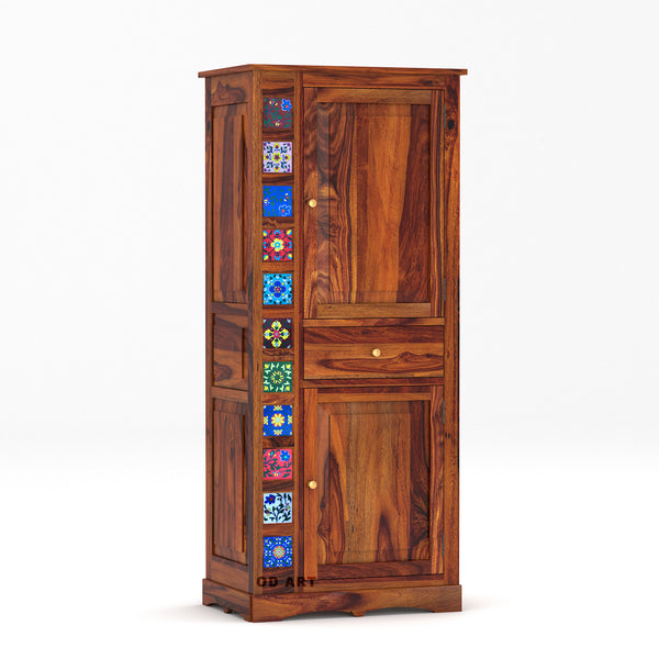 Solid Sheesam Wood Wardrobe, Almirah for Storage, Sturdy Wardrobe, Kitchen Cupboard, Foldable Storage Organizer, Closet for Living Room, Laundry Room - Honey Oak Finish