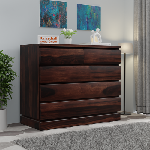 Oskar Solid Wood Five Drawer Chester in Honey Oak Finished Rajasthali Furniture - Rajasthali Furniture 