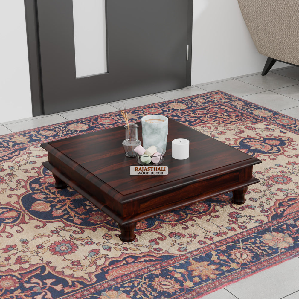 Wooden Pooja Chowki for Puja Room,Choki for Pooja Big Size, Walnut Finish - Rajasthali Furniture 