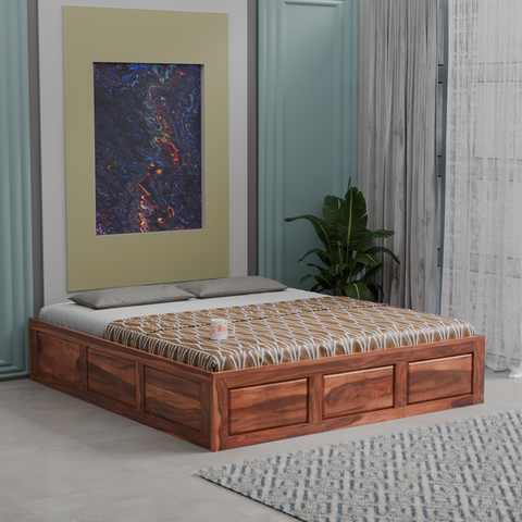 Solid Wood Diwan Cot for Home Hall | Diwan Cum Bed with Storage | Divan Bed for Living Room in Natural Honey Oak Color