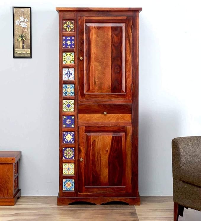 Solid Sheesam Wood Wardrobe, Almirah for Storage, Sturdy Wardrobe, Kitchen Cupboard, Foldable Storage Organizer, Closet for Living Room, Laundry Room - Honey Oak Finish