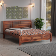 Solid Sheesham Wood King Size Bed with Headboard | Double Bed without Storage in Natural Finish | Double Bed for Bed room - Rajasthali Furniture 