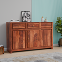 Wooden Side Cabinet with Wooden Doors, 3 Doors and 3 drawers Storage Unit in Natural Finish and walnut finish - Rajasthali Furniture 