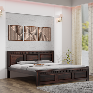 Solid Sheesham Wood King Size Bed with Headboard and Without Storage, Walnut Finish - Rajasthali Furniture 