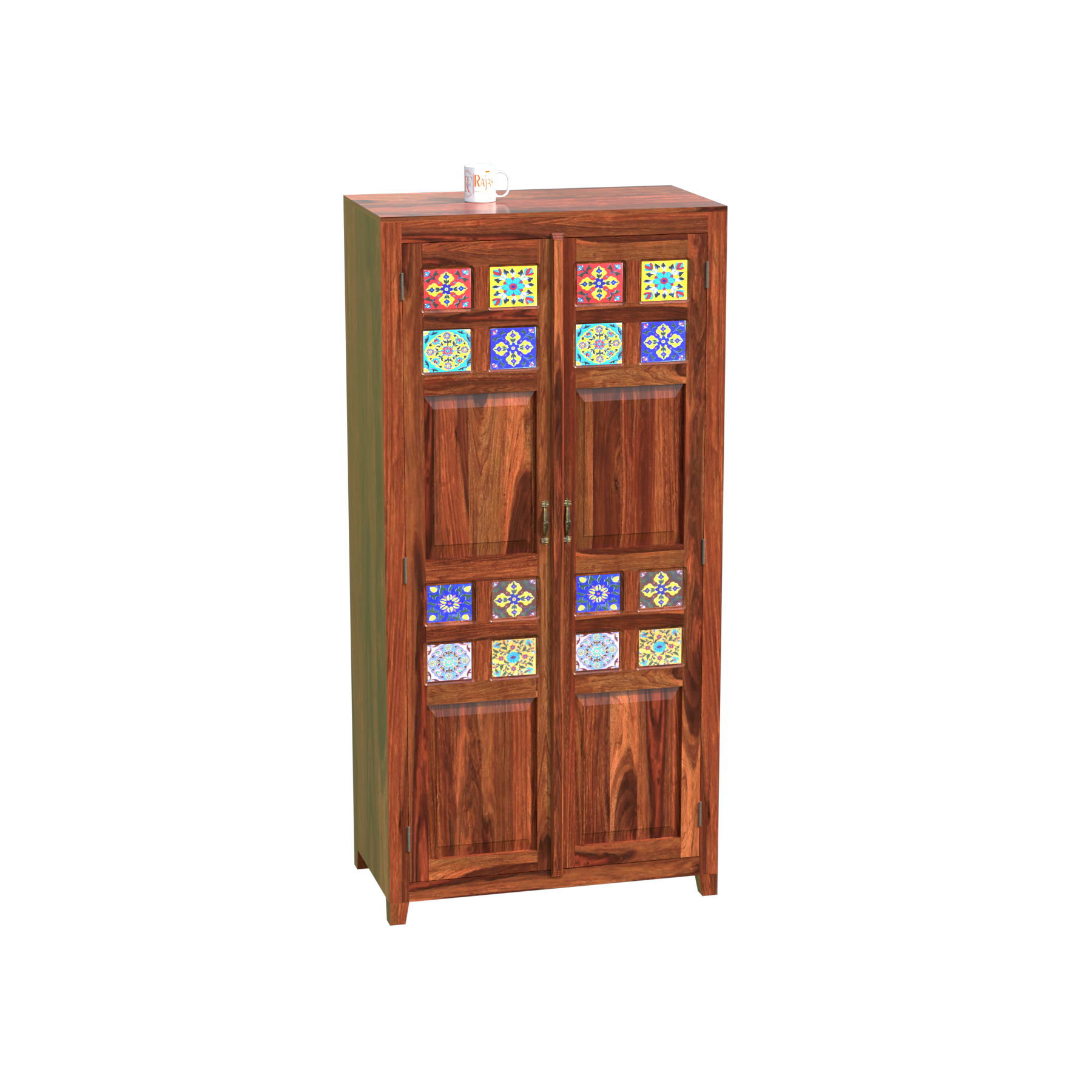 Solid Wood Ceramic Tile Floor Mounted Wardrobe/Almirah in Natural Finish - Rajasthali Furniture 